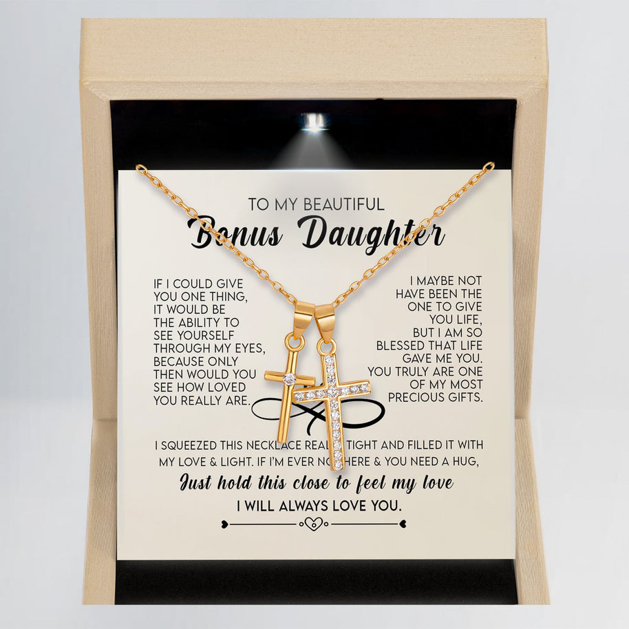 To My Bonus Daughter Necklace With Message Card - Just Hold This Close