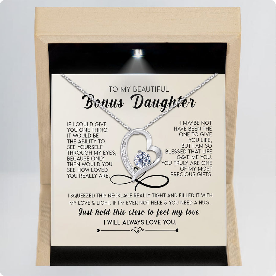 To My Bonus Daughter Necklace With Message Card - Just Hold This Close