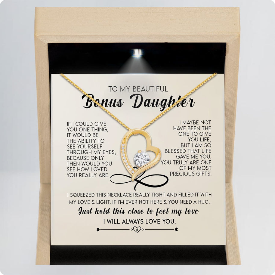 To My Bonus Daughter Necklace With Message Card - Just Hold This Close