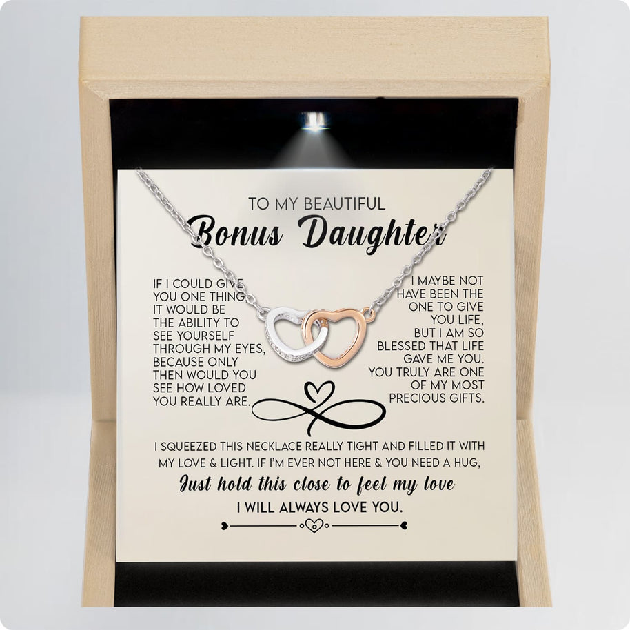 To My Bonus Daughter Necklace With Message Card - Just Hold This Close