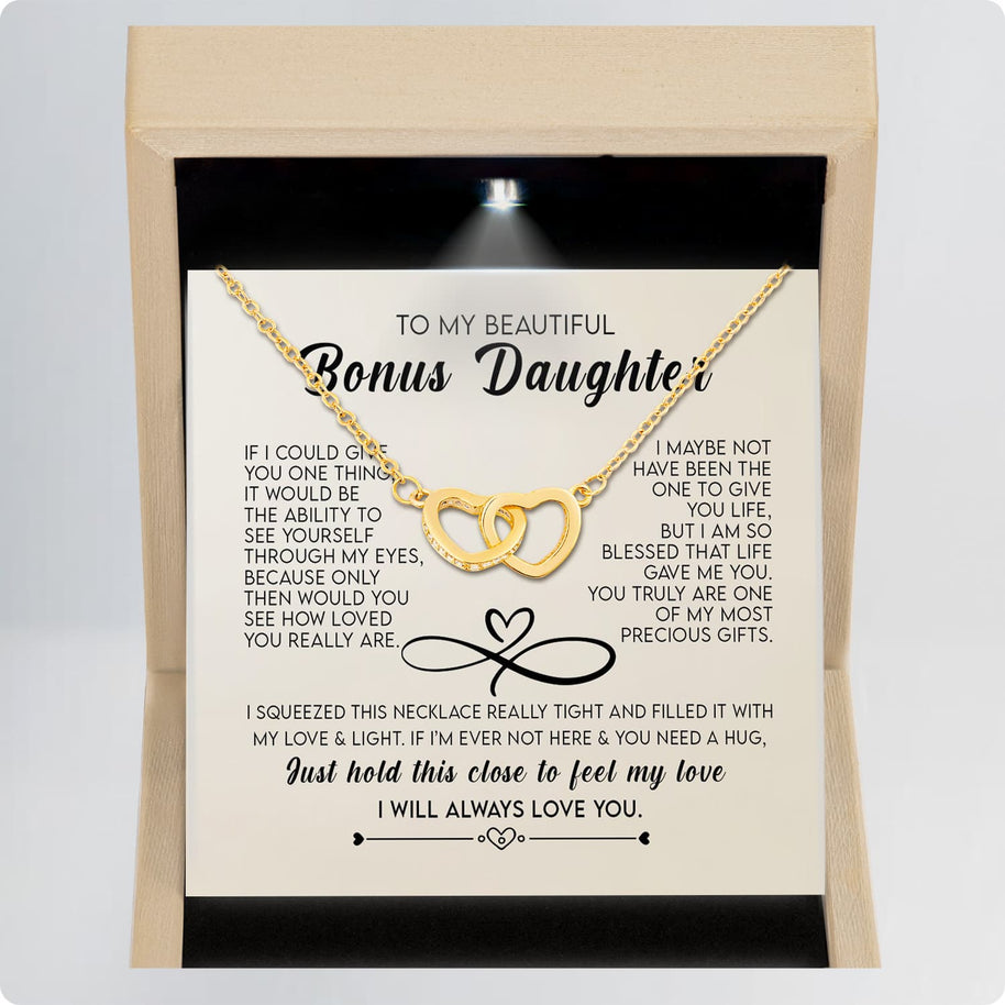 To My Bonus Daughter Necklace With Message Card - Just Hold This Close