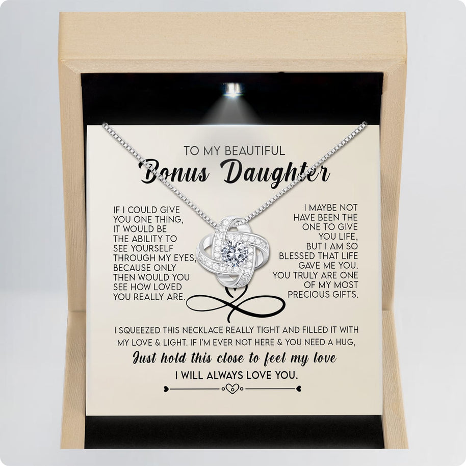 To My Bonus Daughter Necklace With Message Card - Just Hold This Close
