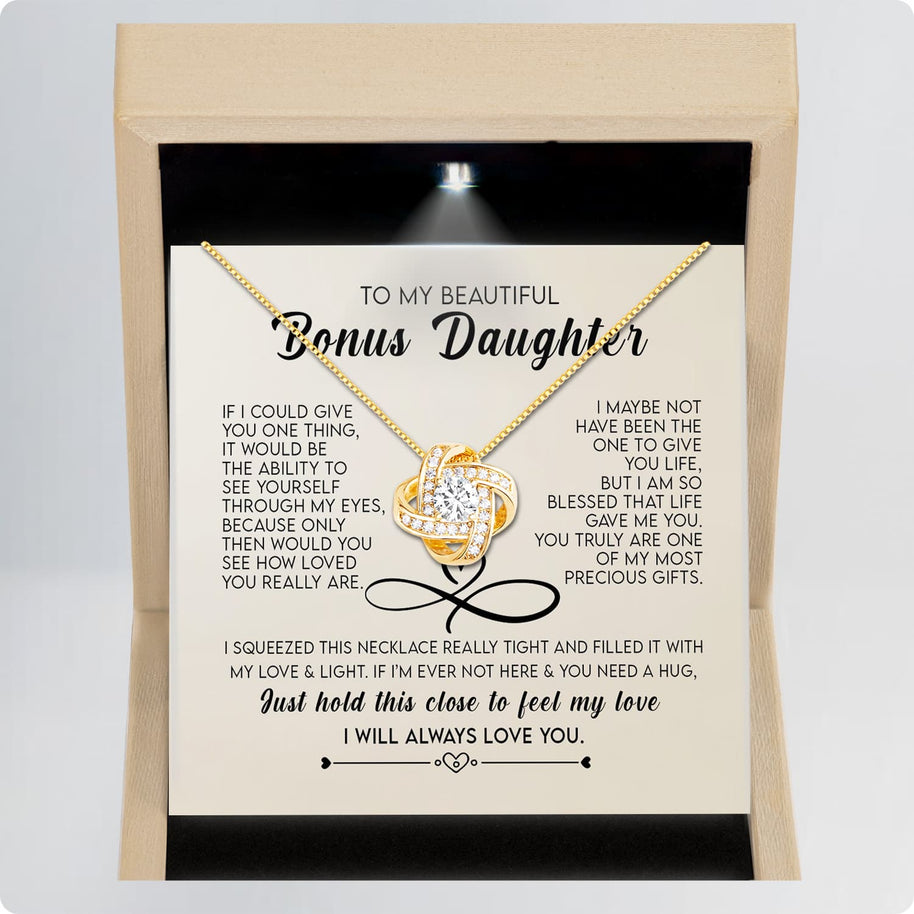 To My Bonus Daughter Necklace With Message Card - Just Hold This Close