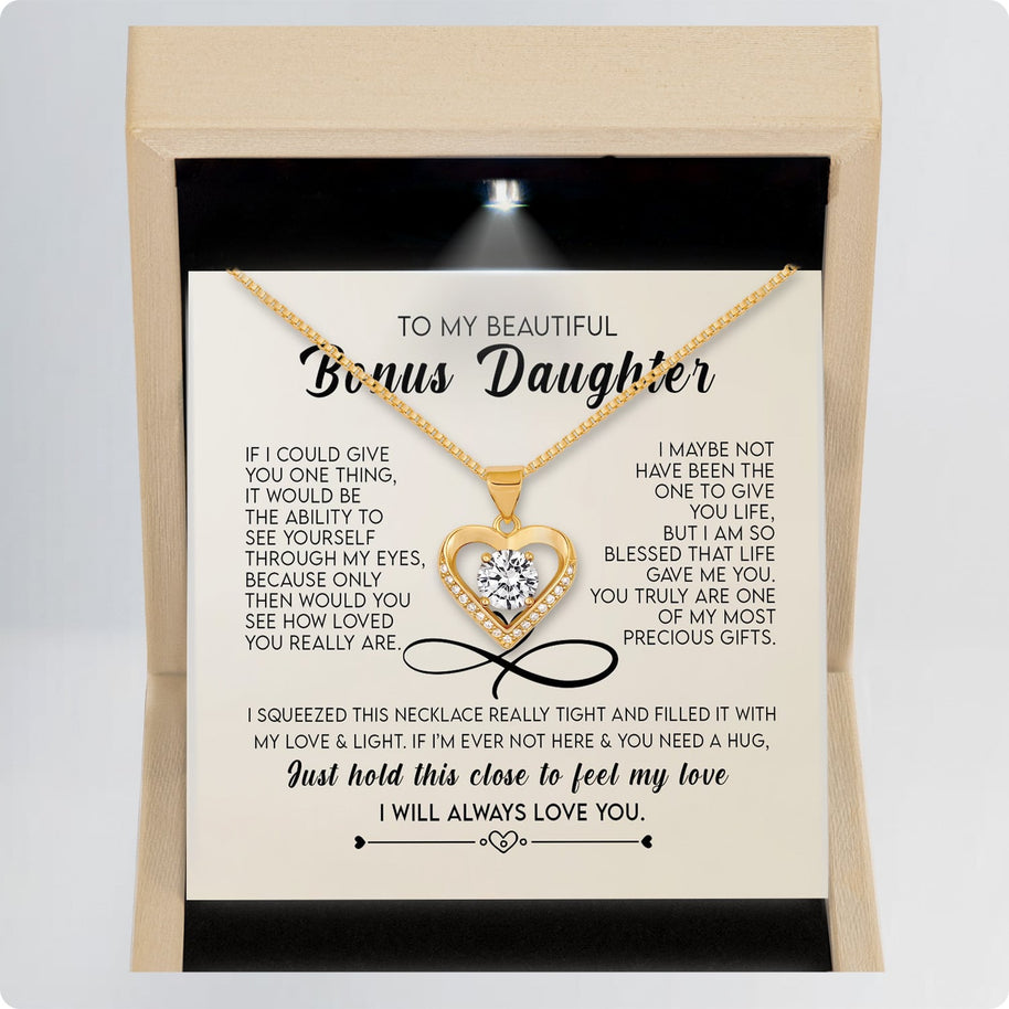 To My Bonus Daughter Necklace With Message Card - Just Hold This Close