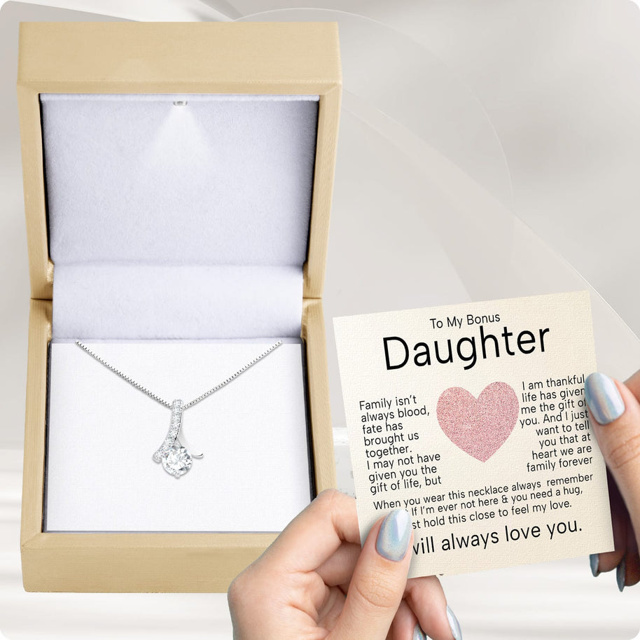 To My Bonus Daughter Necklace  With Heartfelt Message - Unique Jewelry For Bonus Daughter - Brought Us Together