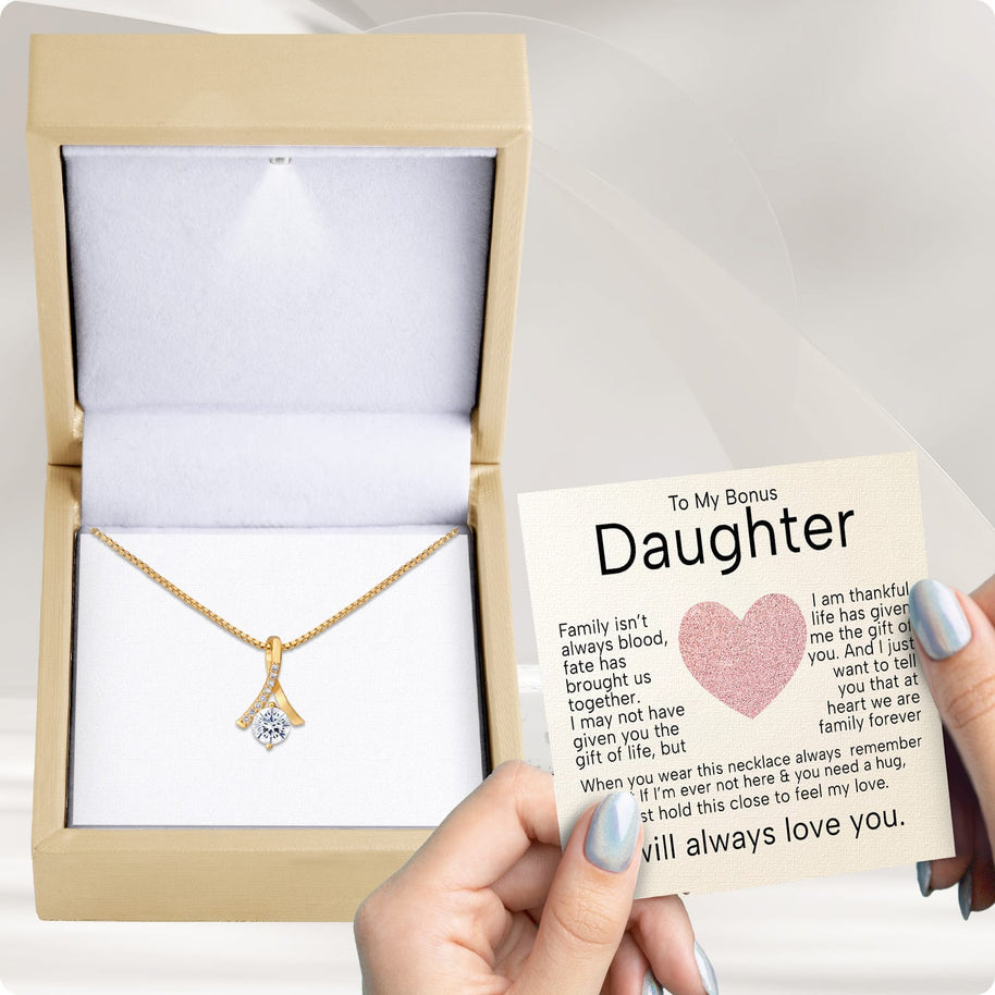 To My Bonus Daughter Necklace  With Heartfelt Message - Unique Jewelry For Bonus Daughter - Brought Us Together