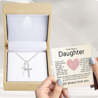 To My Bonus Daughter Cross Necklace  With Heartfelt Message - Unique Jewelry For Bonus Daughter - Brought Us Together