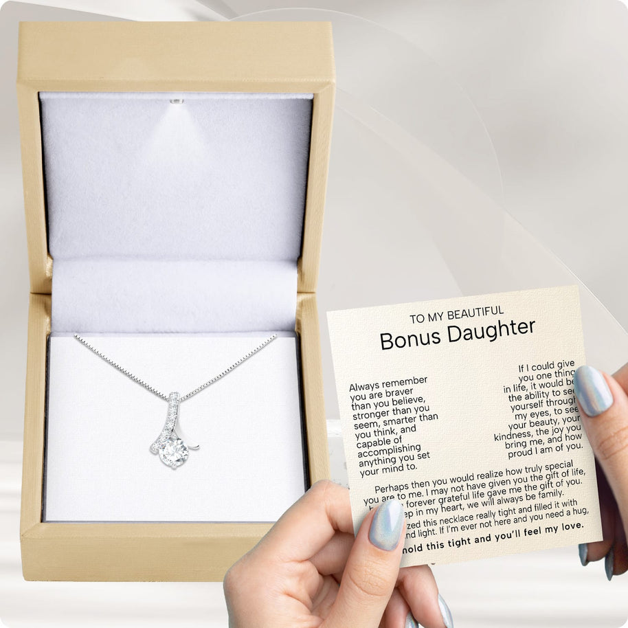 To My Bonus Daughter Necklace  With Heartfelt Message - Unique Jewelry For Bonus Daughter - Love and Light