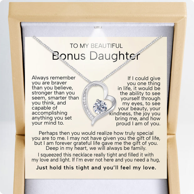 To My Bonus Daughter Necklace  With Heartfelt Message - Unique Jewelry For Bonus Daughter - Love and Light