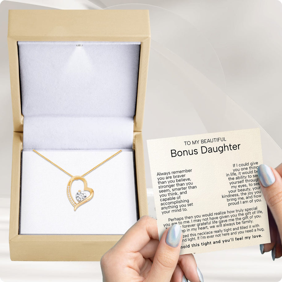 To My Bonus Daughter Necklace  With Heartfelt Message - Unique Jewelry For Bonus Daughter - Love and Light
