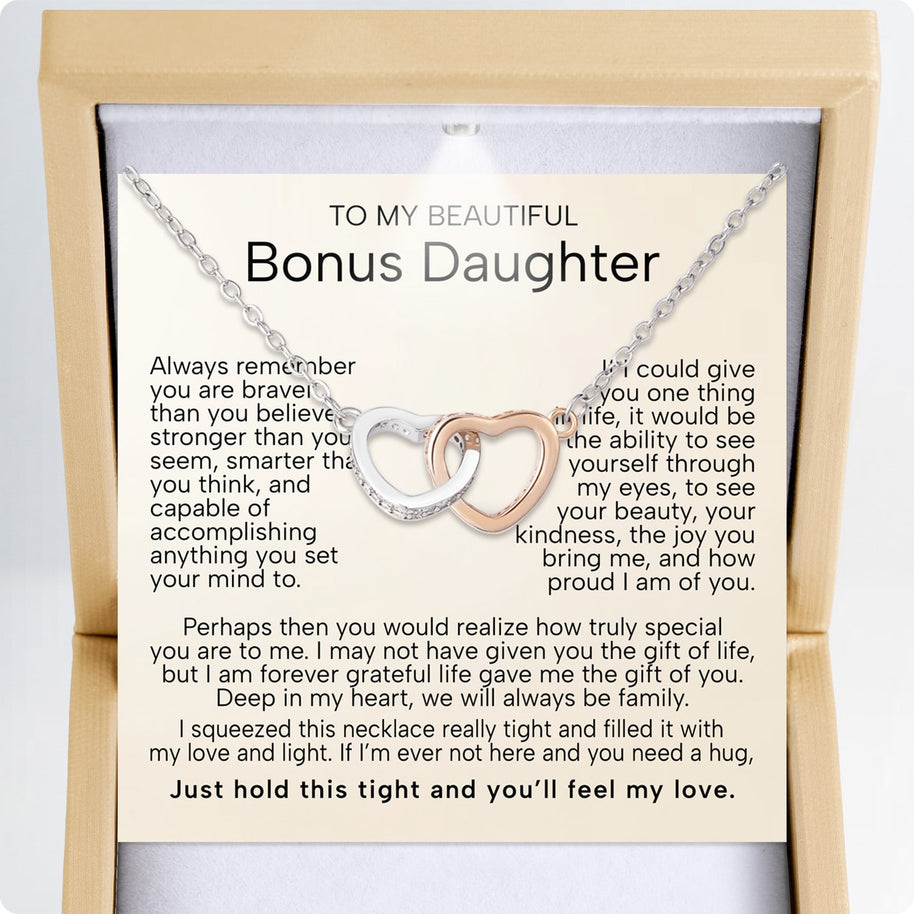 To My Bonus Daughter Necklace  With Heartfelt Message - Unique Jewelry For Bonus Daughter - Love and Light