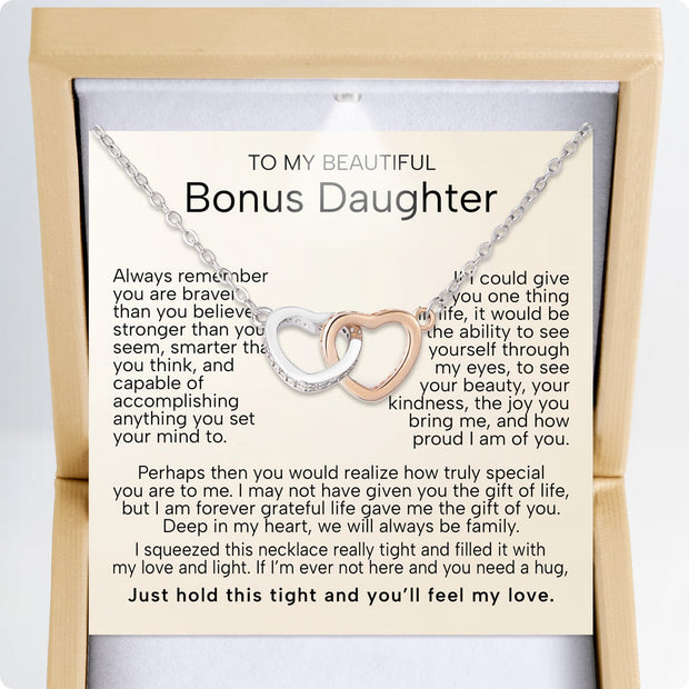 To My Bonus Daughter Necklace  With Heartfelt Message - Unique Jewelry For Bonus Daughter - Love and Light