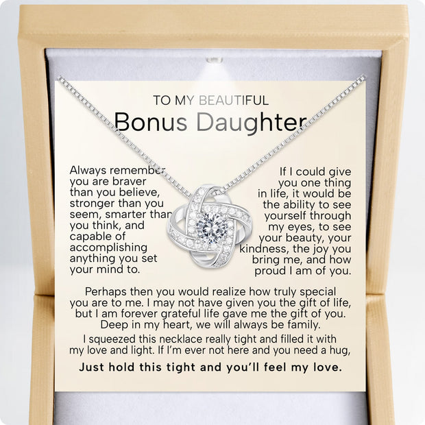 To My Bonus Daughter Necklace  With Heartfelt Message - Unique Jewelry For Bonus Daughter - Love and Light