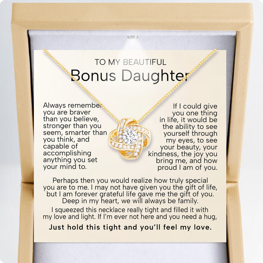 To My Bonus Daughter Necklace  With Heartfelt Message - Unique Jewelry For Bonus Daughter - Love and Light