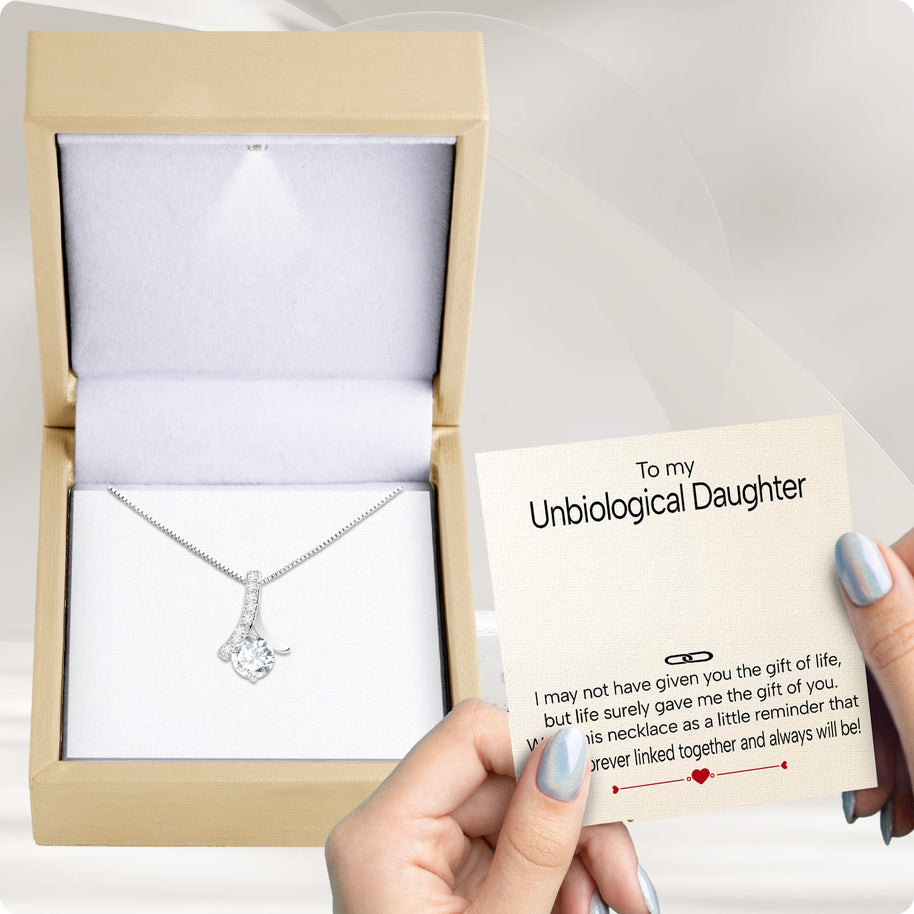 To My Bonus Daughter Necklace  With Heartfelt Message - Unique Jewelry For Bonus Daughter - Linked Together