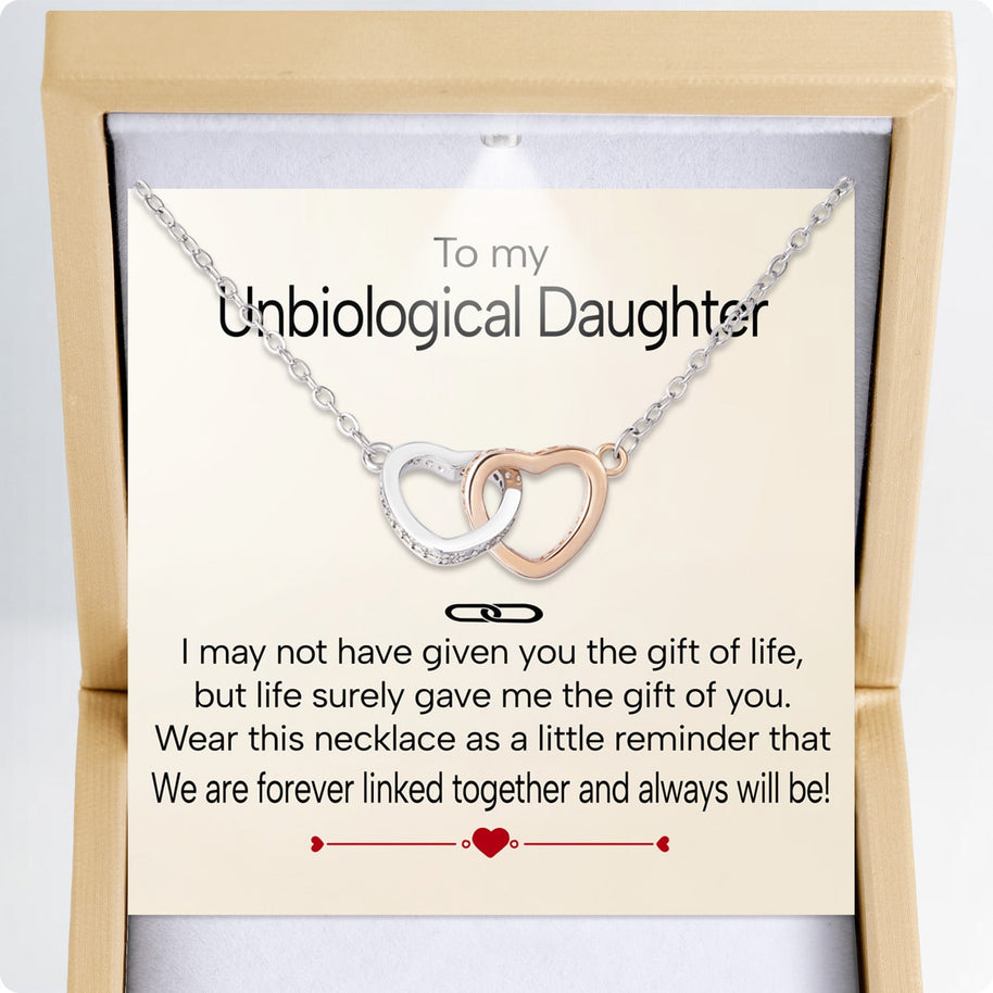 To My Bonus Daughter Necklace  With Heartfelt Message - Unique Jewelry For Bonus Daughter - Linked Together