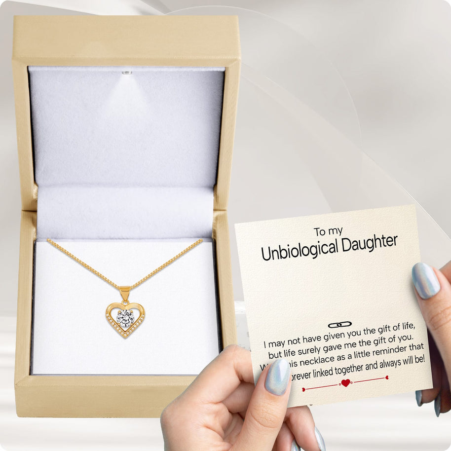To My Bonus Daughter Heart Necklace  With Heartfelt Message - Unique Jewelry For Bonus Daughter - Linked Together
