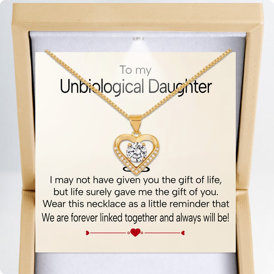 To My Bonus Daughter Heart Necklace  With Heartfelt Message - Unique Jewelry For Bonus Daughter - Linked Together
