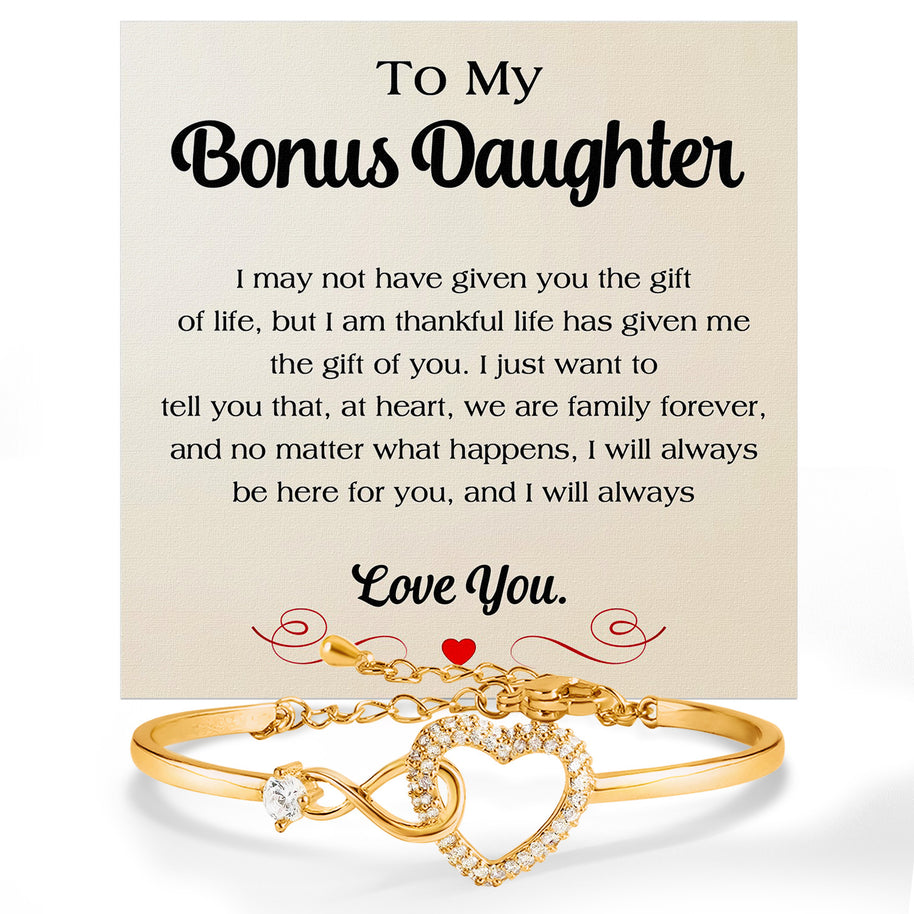 To My Bonus Daughter Bracelet With Message Card - Family Forever