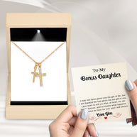 To My Bonus Daughter Necklace With Message Card - We Are Family Forever