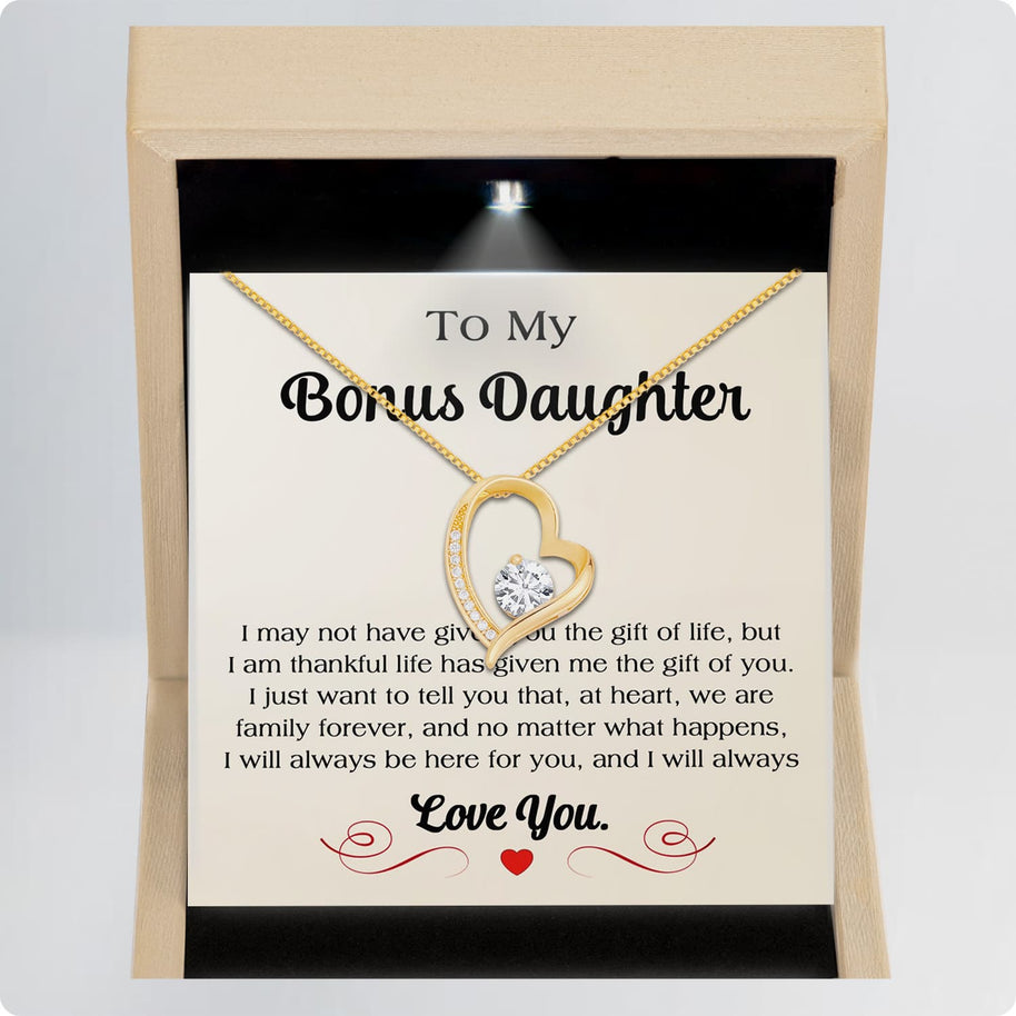 To My Bonus Daughter Necklace With Message Card - We Are Family Forever