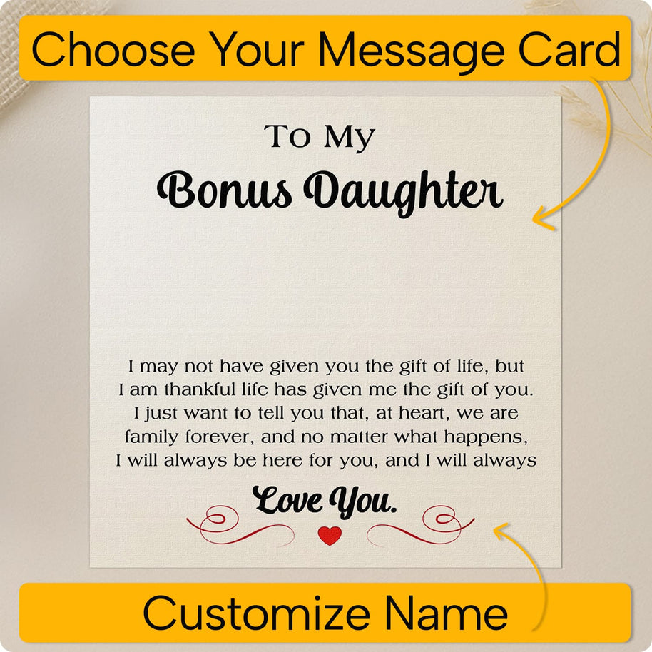 To My Bonus Daughter Necklace With Message Card - We Are Family Forever