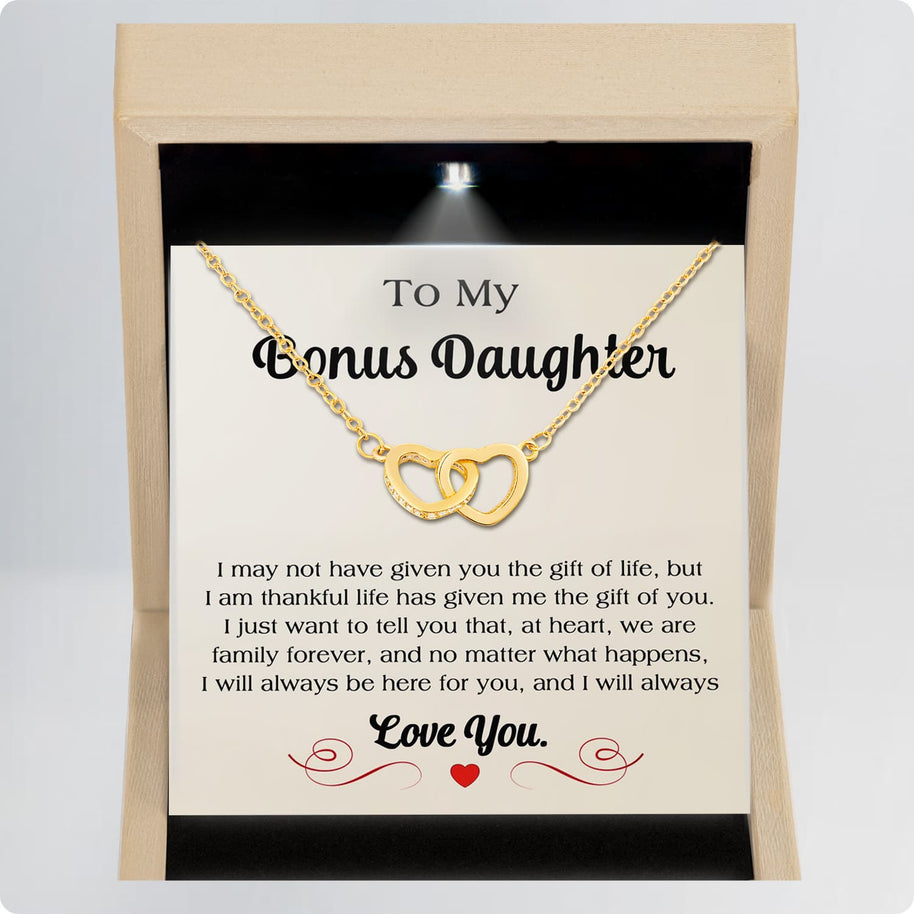 To My Bonus Daughter Necklace With Message Card - We Are Family Forever