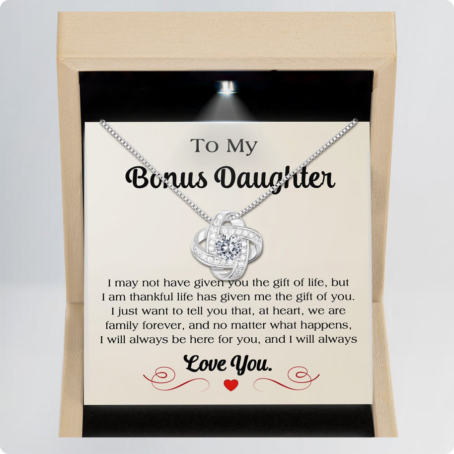 To My Bonus Daughter Necklace With Message Card - We Are Family Forever