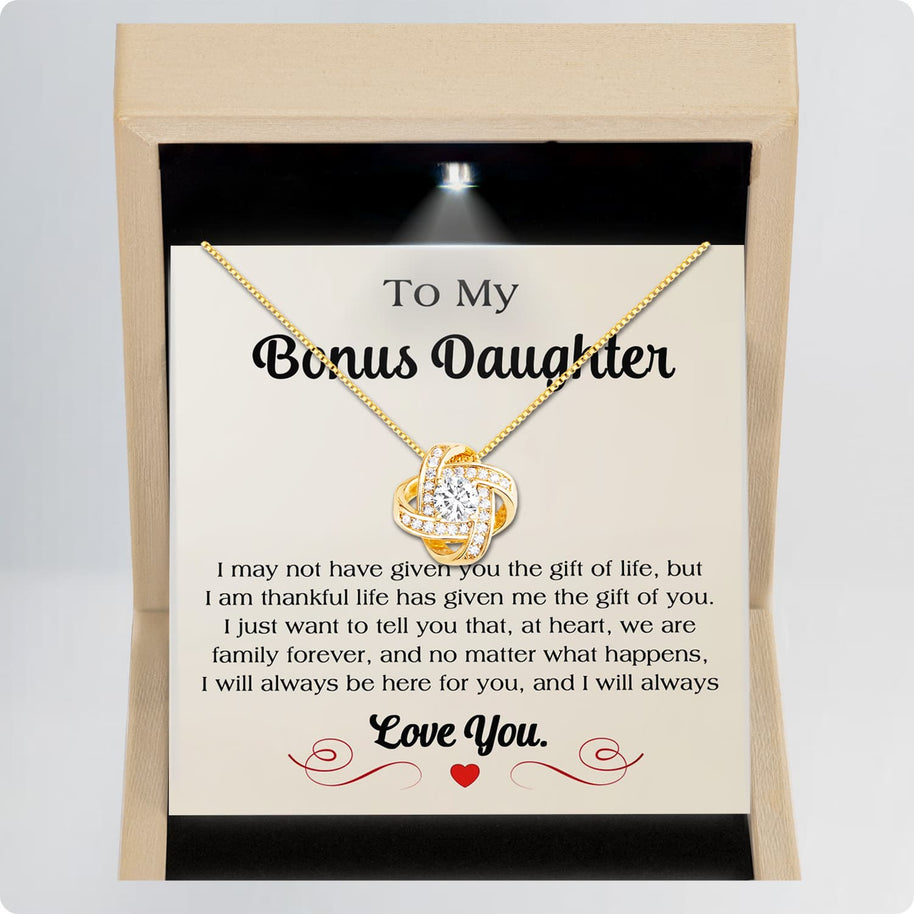 To My Bonus Daughter Necklace With Message Card - We Are Family Forever