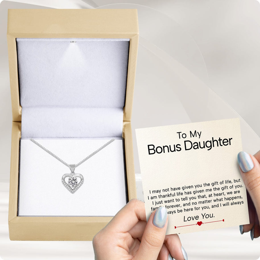 To My Bonus Daughter Heart Necklace  With Heartfelt Message - Unique Jewelry For Bonus Daughter - Always Love You