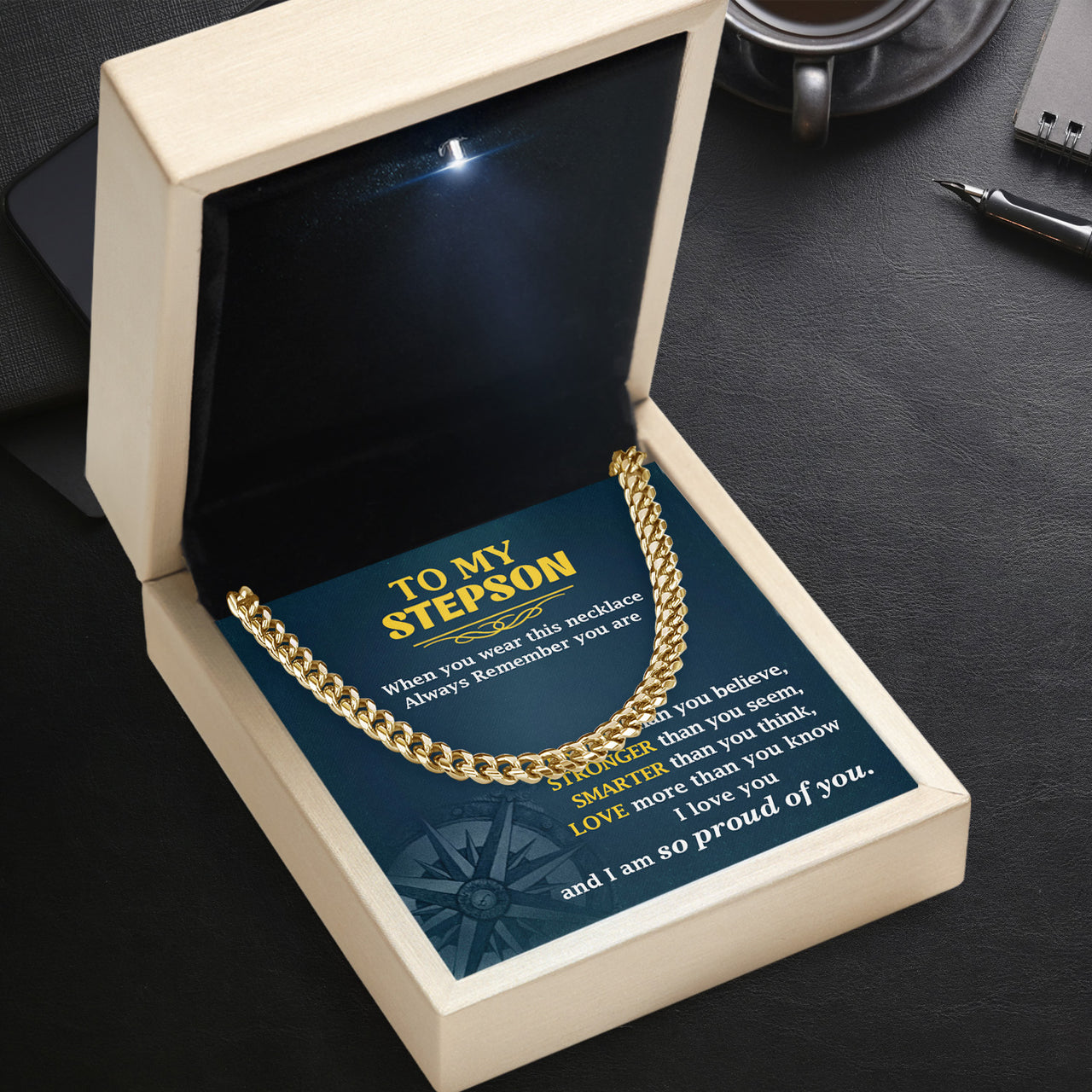 Cuban Necklace Gifts For Bonus Son With Personalized Message Card Necklace