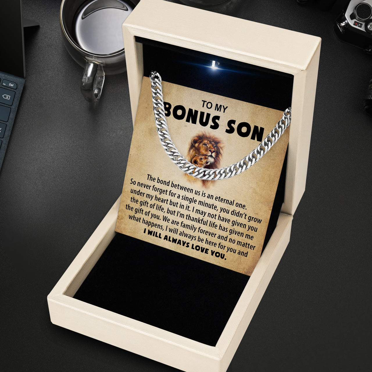 Cuban Necklace Gifts For Bonus Son With Personalized Message Card Necklace