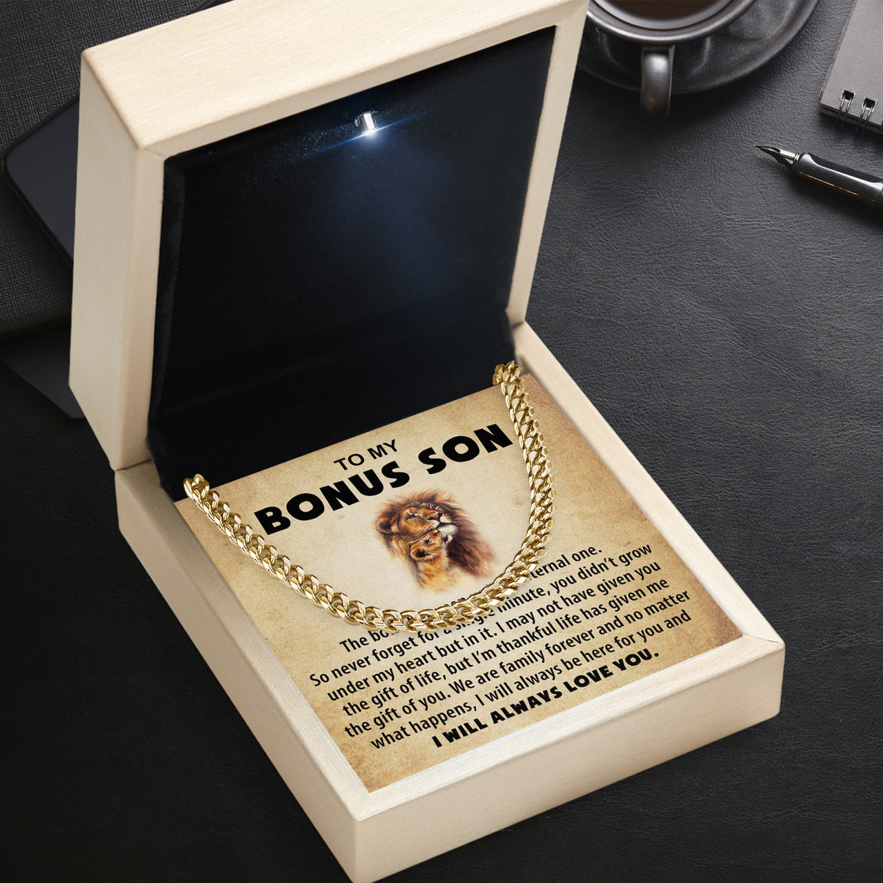 Cuban Necklace Gifts For Bonus Son With Personalized Message Card Necklace