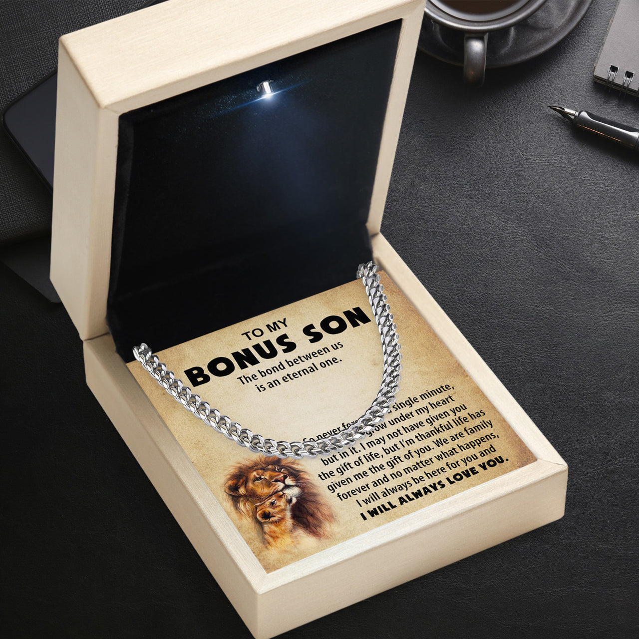 Cuban Necklace Gifts For Bonus Son With Personalized Message Card Necklace