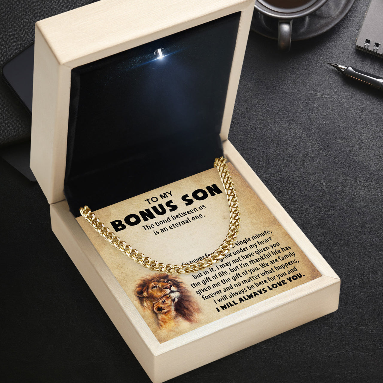 Cuban Necklace Gifts For Bonus Son With Personalized Message Card Necklace