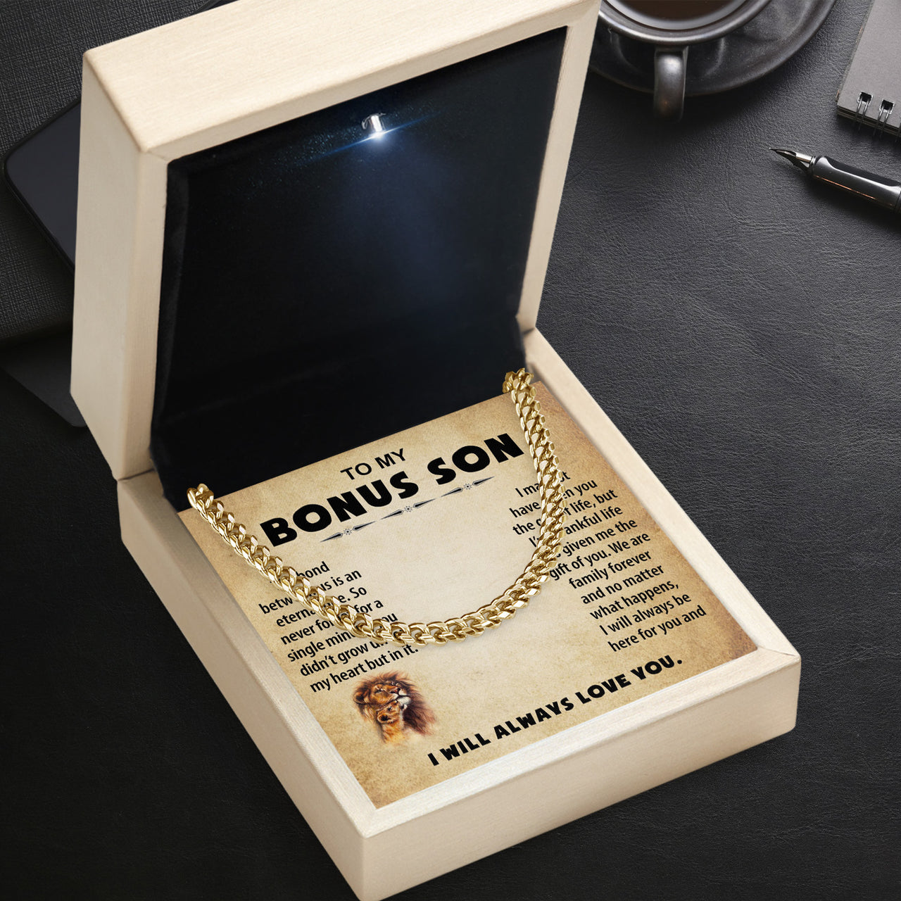 Cuban Necklace Gifts For Bonus Son With Personalized Message Card Necklace