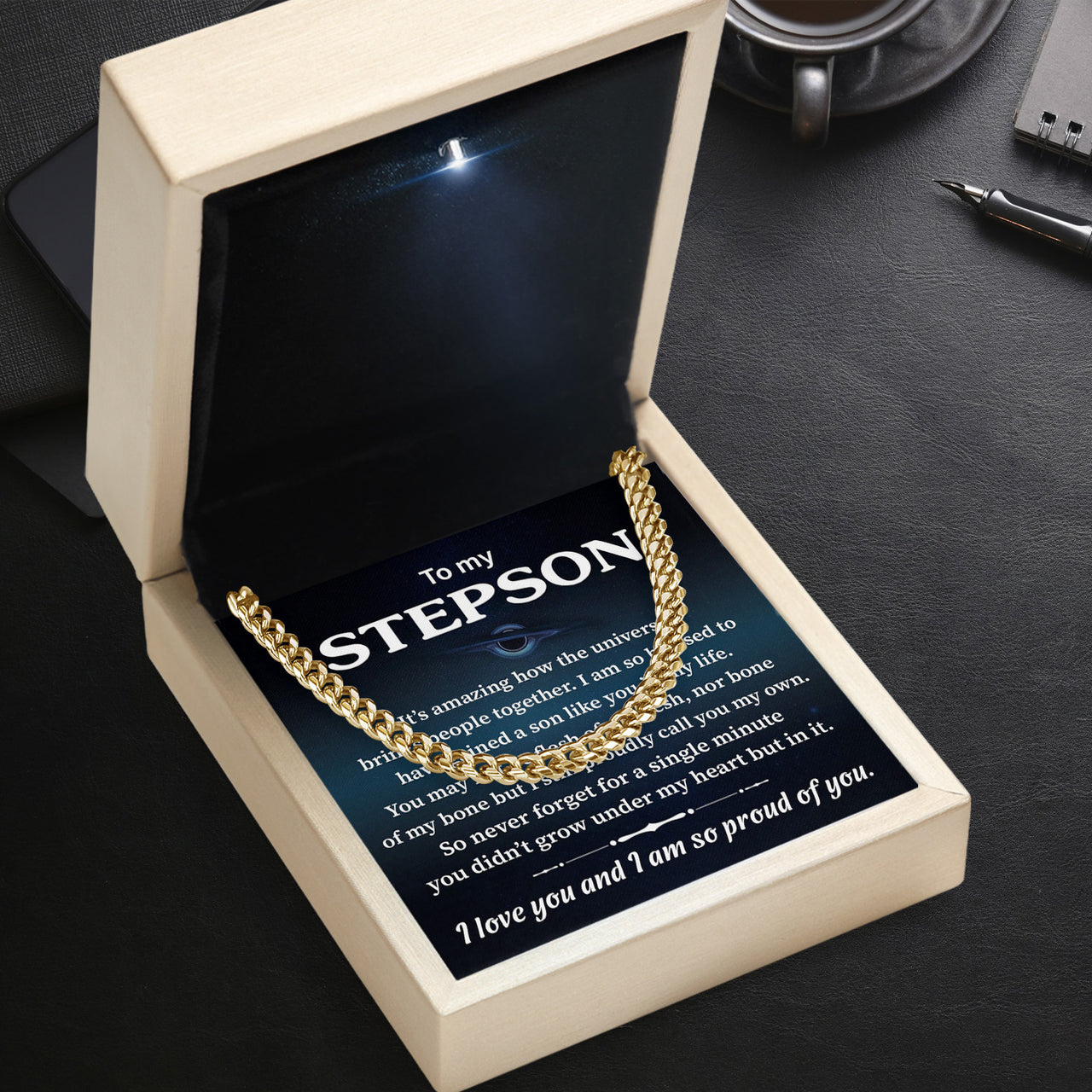 Cuban Necklace Gifts For Bonus Son With Personalized Message Card Necklace