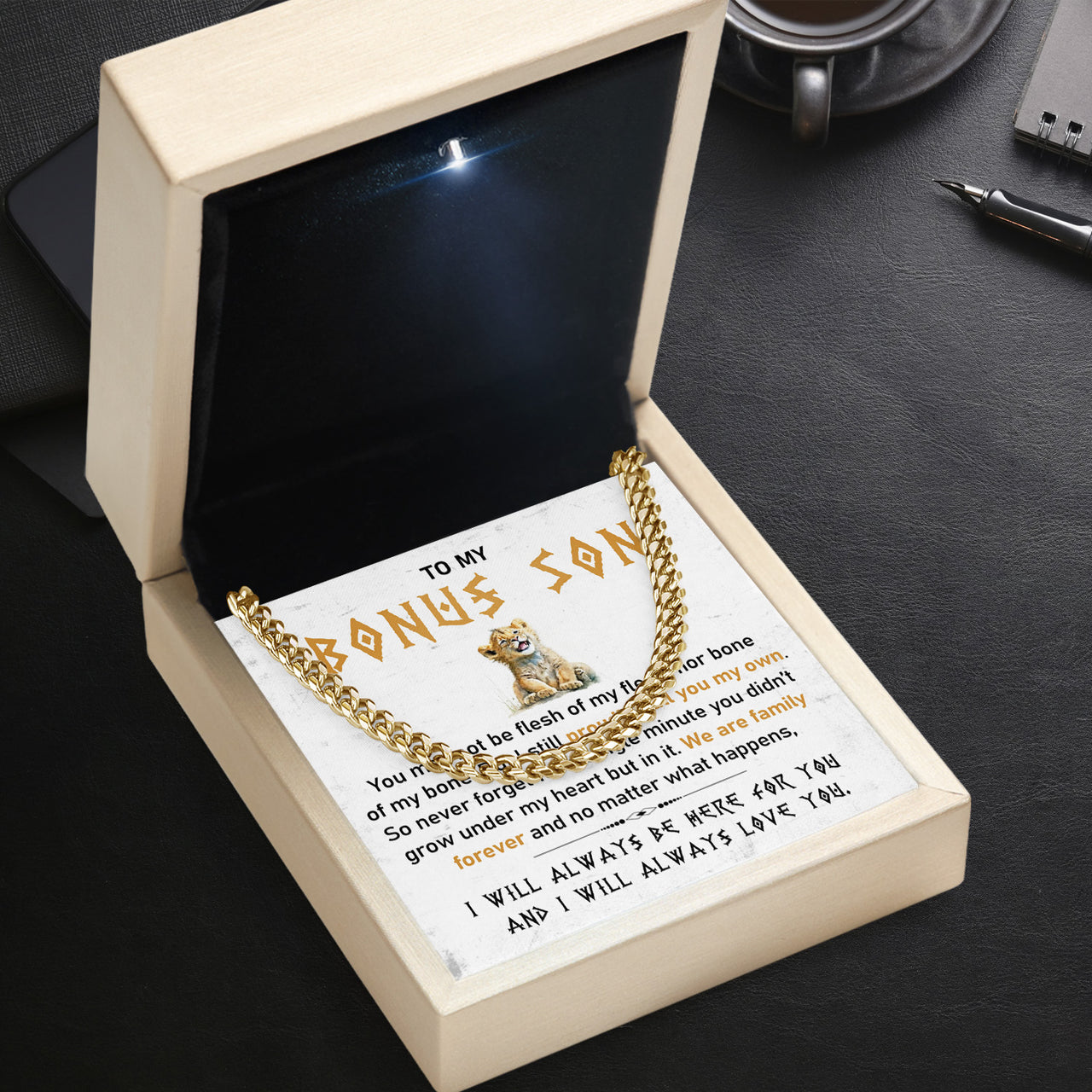 Cuban Necklace Gifts For Bonus Son With Personalized Message Card Necklace