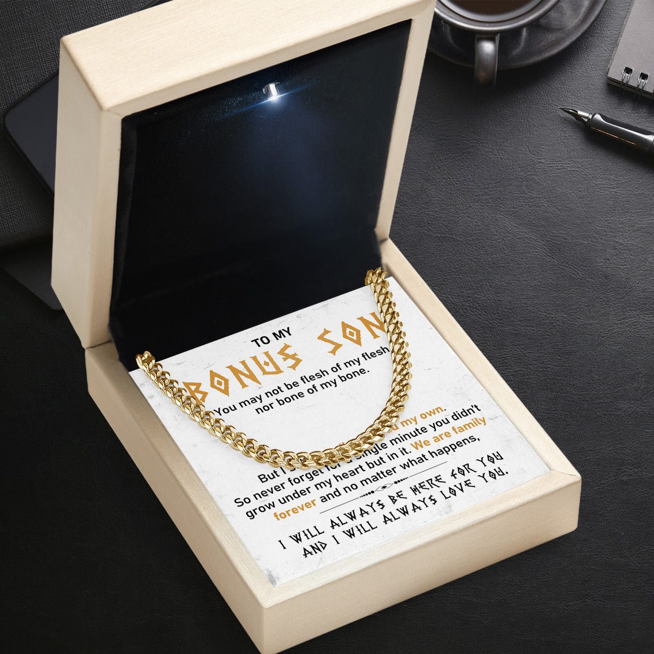 Cuban Necklace Gifts For Bonus Son With Personalized Message Card Necklace