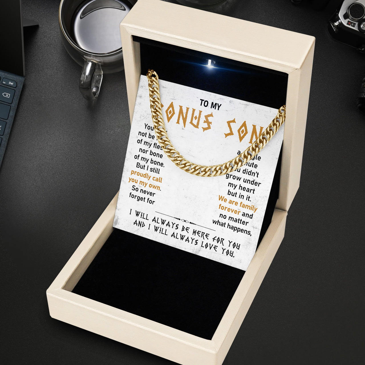 Cuban Necklace Gifts For Bonus Son With Personalized Message Card Necklace