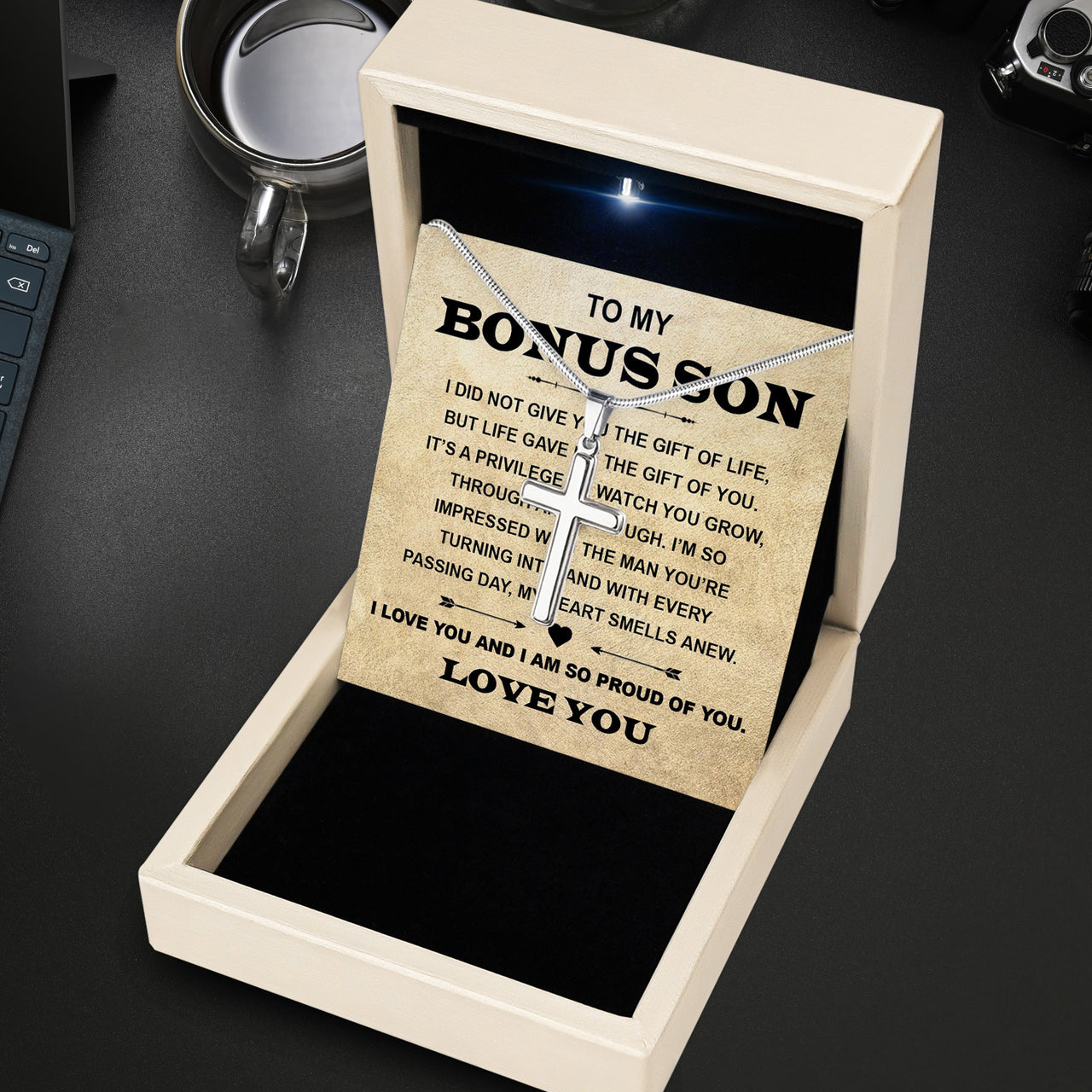 Cuban Necklace Gifts For Bonus Son With Personalized Message Card Necklace