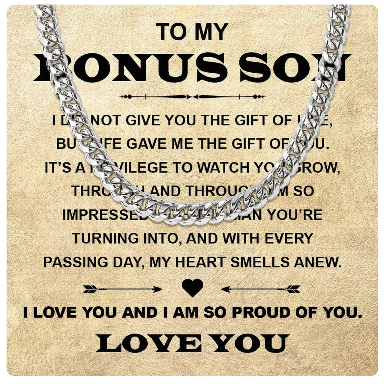 Cuban Necklace Gifts For Bonus Son With Personalized Message Card Necklace