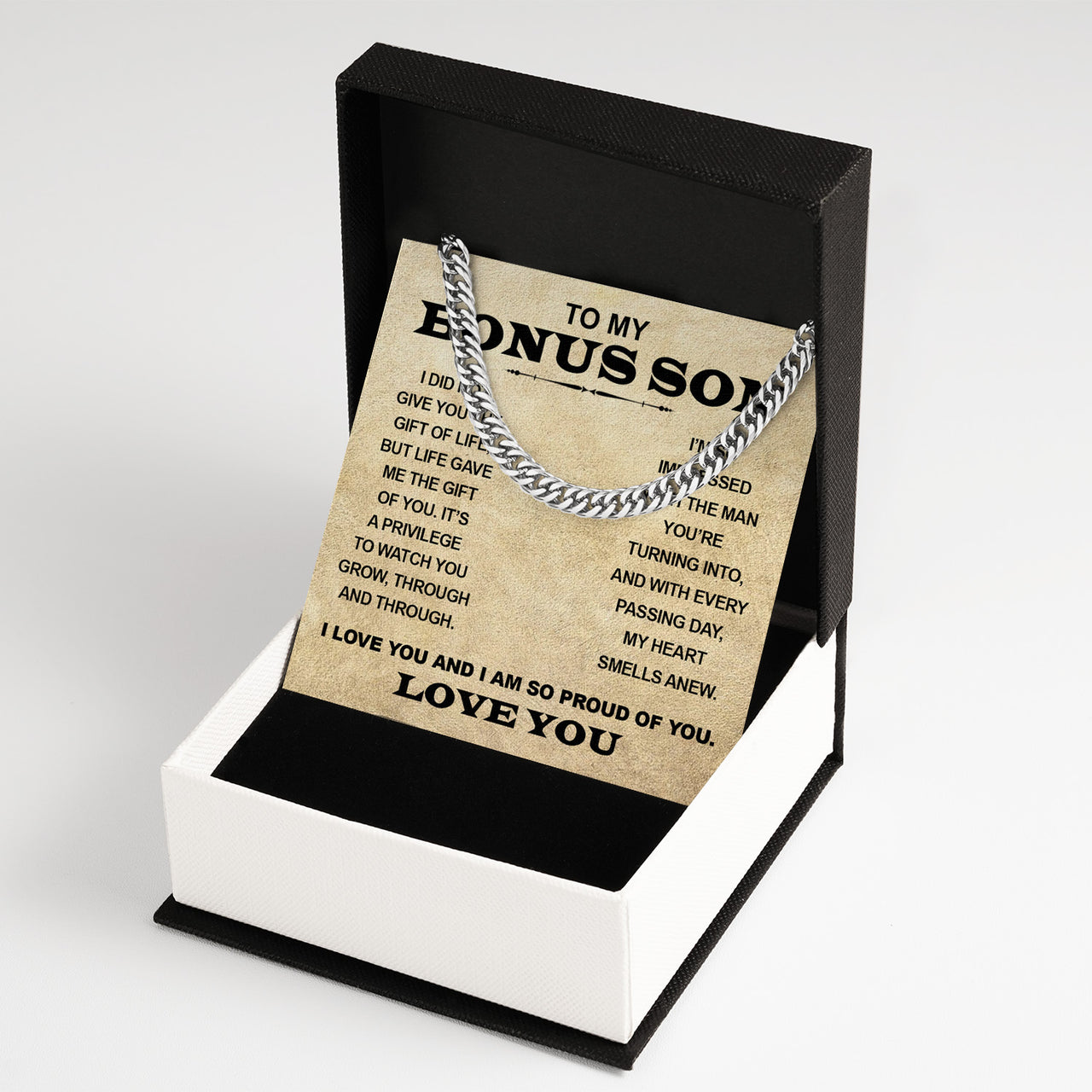 Cuban Necklace Gifts For Bonus Son With Personalized Message Card Necklace