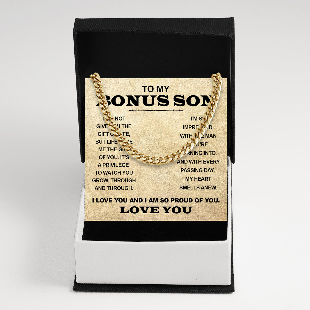 Cuban Necklace Gifts For Bonus Son With Personalized Message Card Necklace