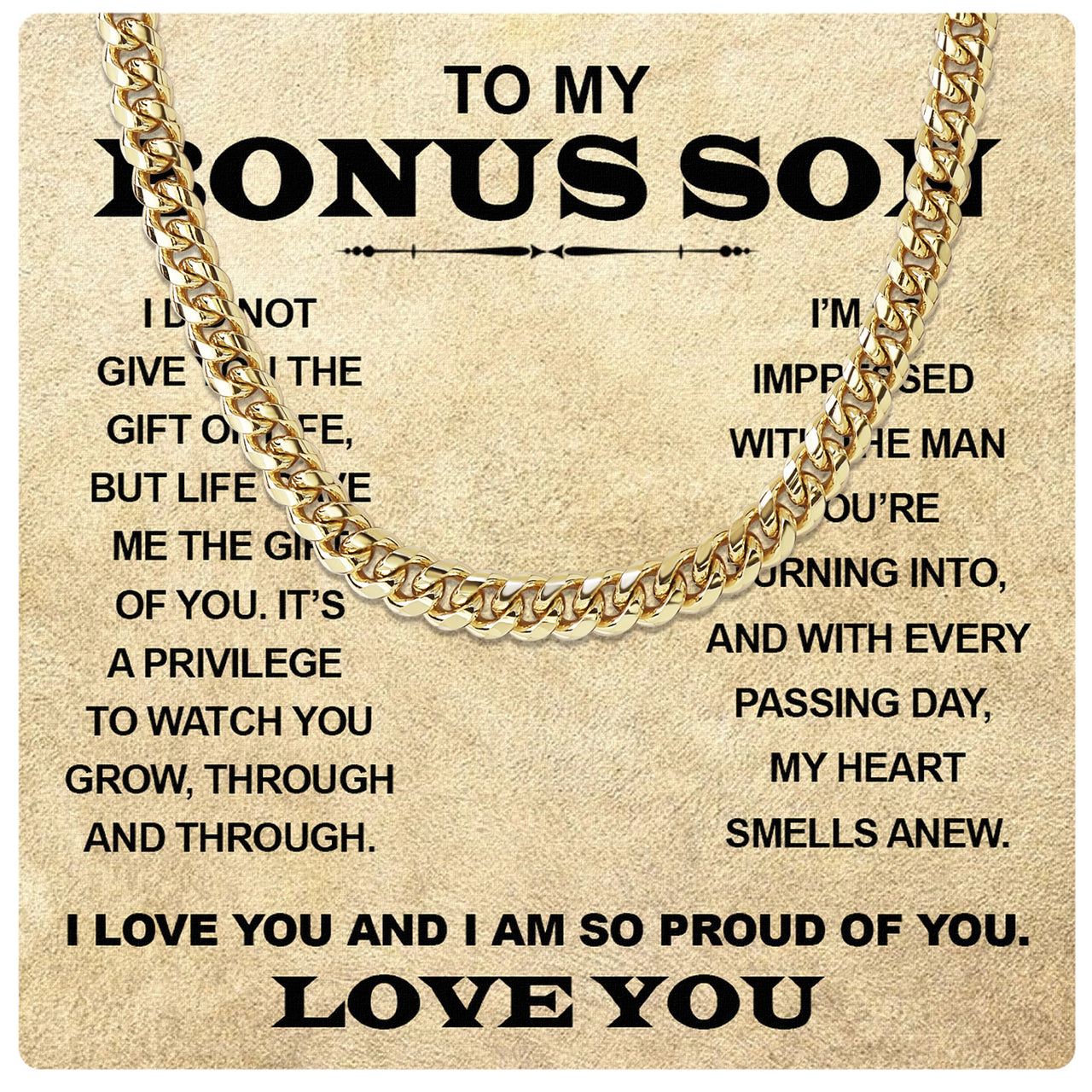 Cuban Necklace Gifts For Bonus Son With Personalized Message Card Necklace