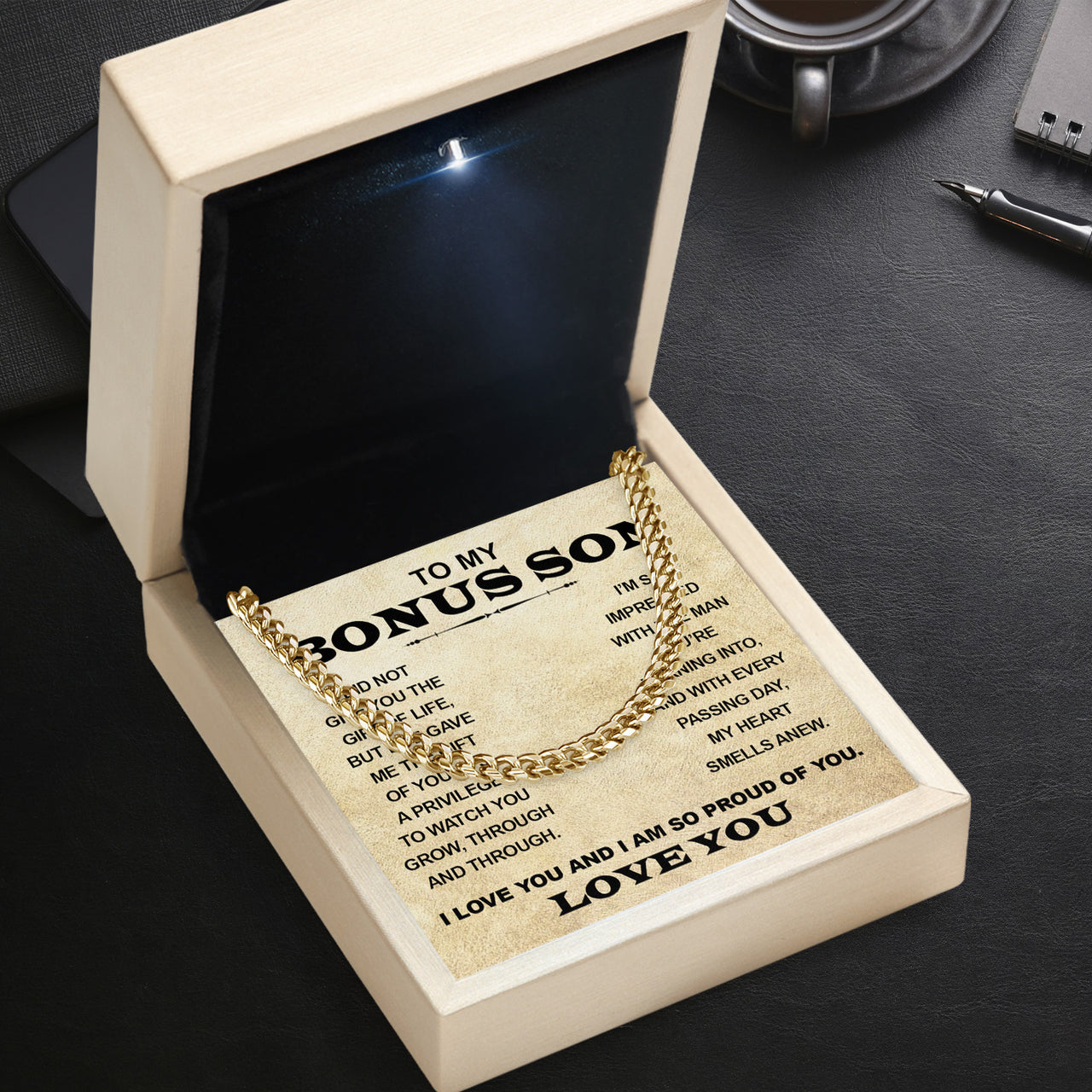 Cuban Necklace Gifts For Bonus Son With Personalized Message Card Necklace