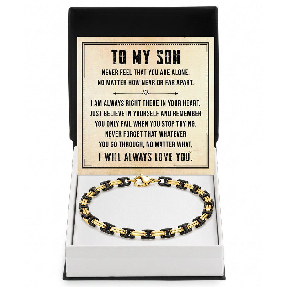 To My Son Gold & Black Stainless Steel Byzantine Chain Bracelet