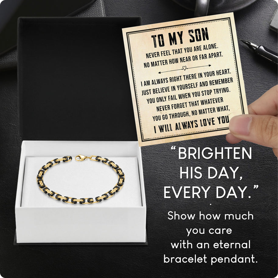 To My Son Gold & Black Stainless Steel Byzantine Chain Bracelet