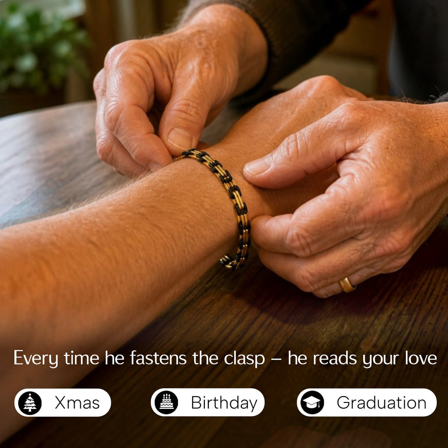 To My Son Gold & Black Stainless Steel Byzantine Chain Bracelet