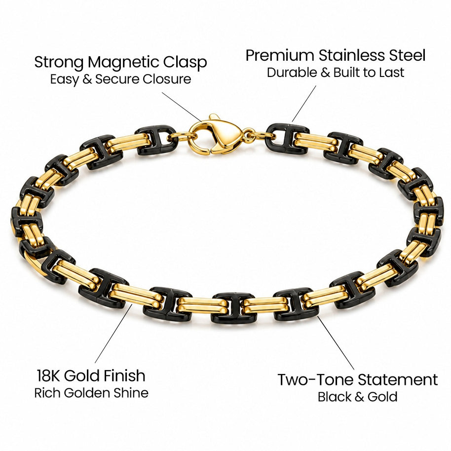 To My Son Gold & Black Stainless Steel Byzantine Chain Bracelet